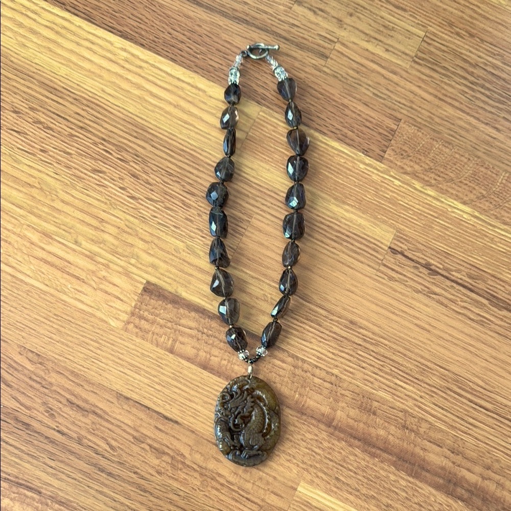 Custom made Brown Necklace with Intricate Circular Pendant
